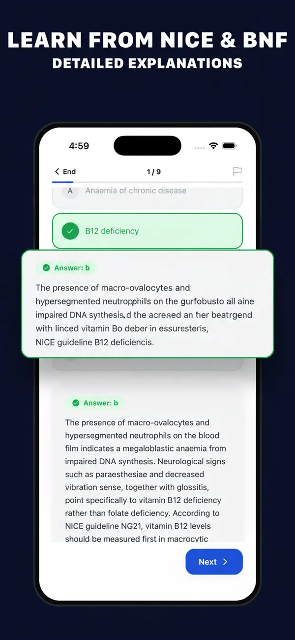 Worked answer explanation referencing NICE guidance after a haematology question